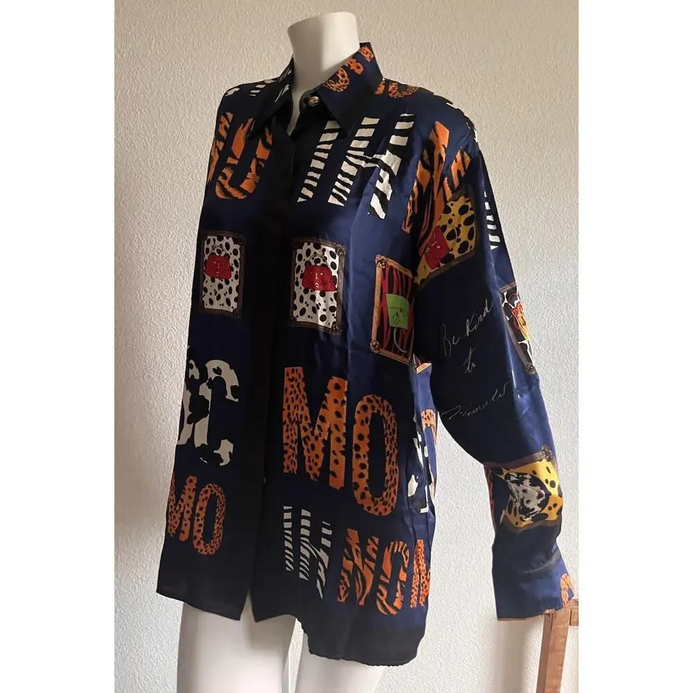 Vintage Massardi Gold Label Silk Shirt M Be Kind to Animals Maximalist 80s 90s